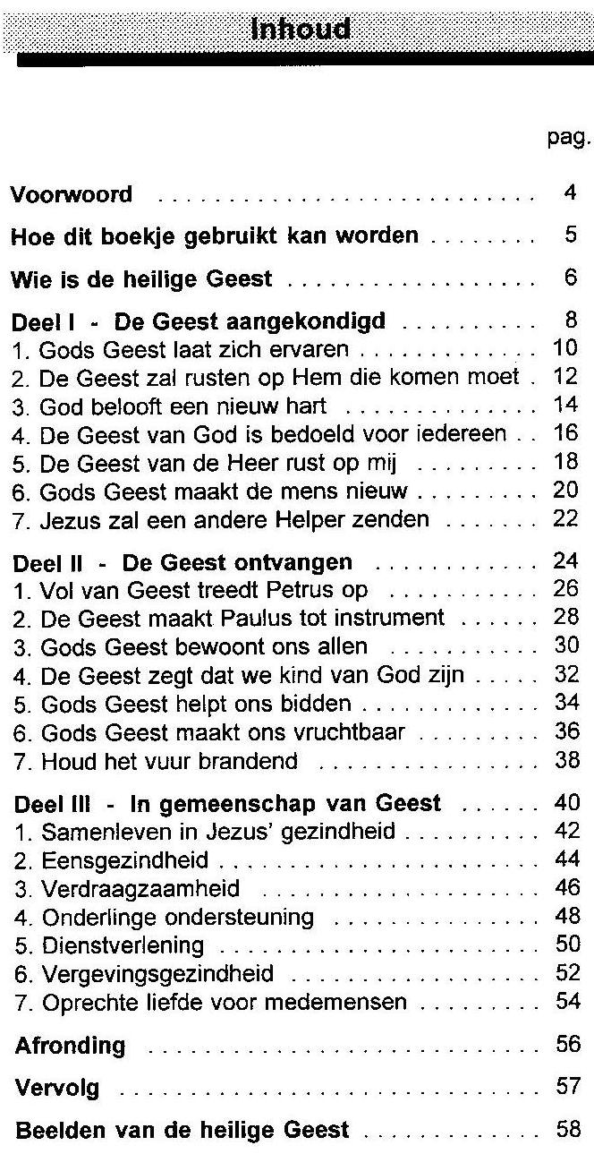 inhoud boekje Door de Geest geleid