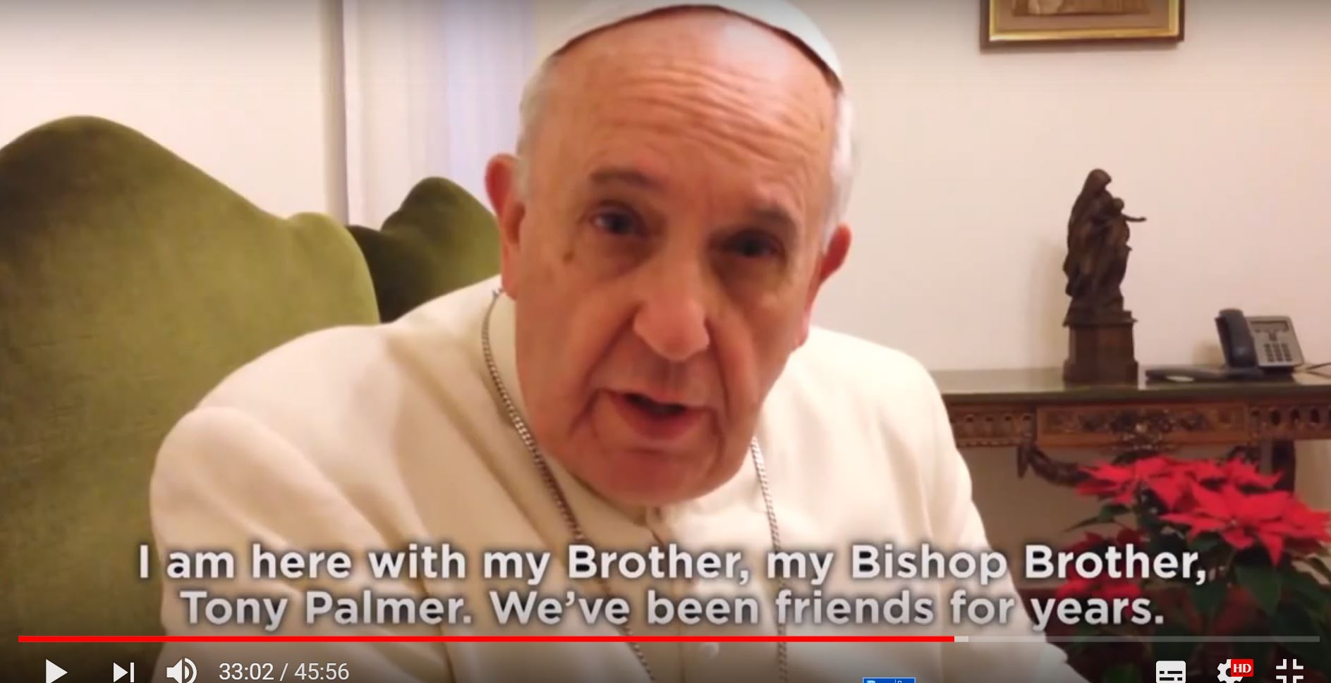 Video boodschap paus Franciscus via Tony Palmer